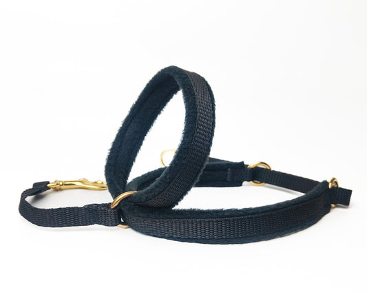 Skinny width martingale headcollar with safety link and brass hardware 