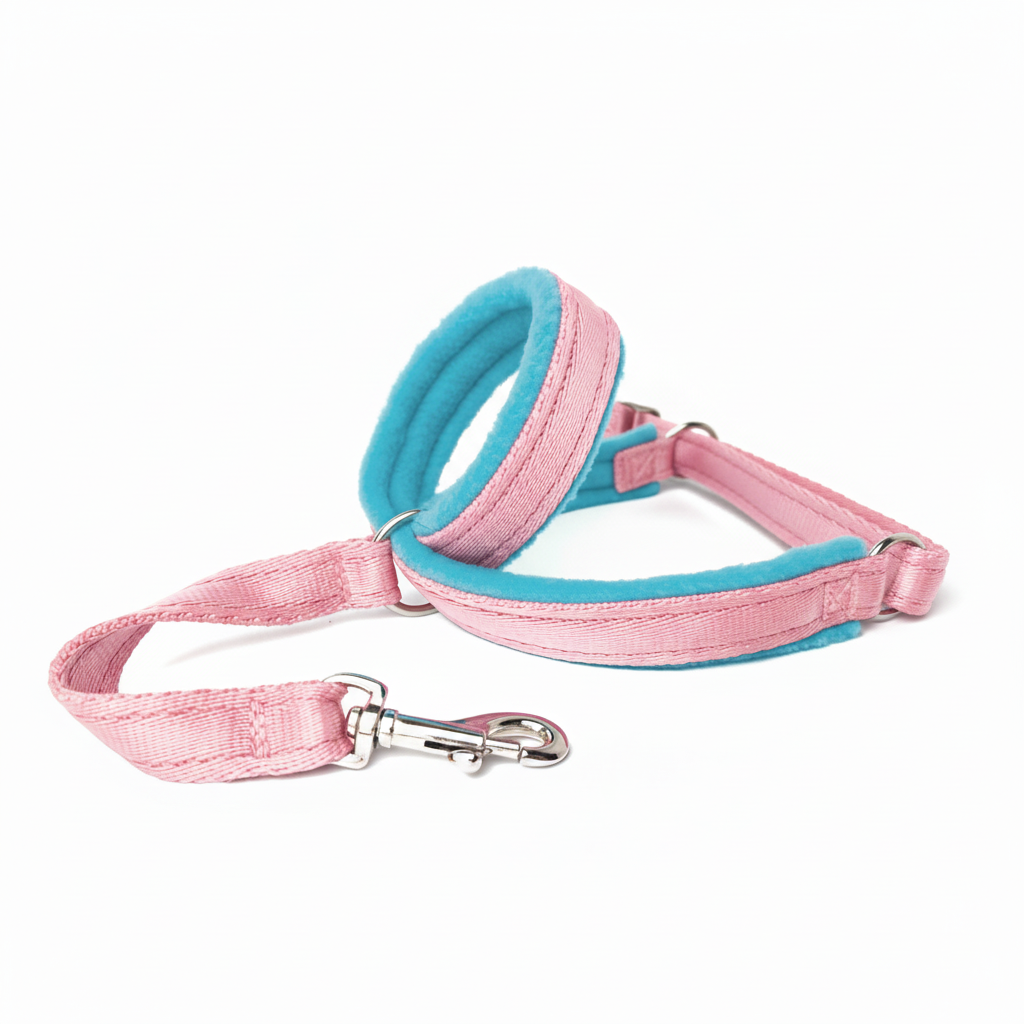 Baby pink webbing with turquoise padding