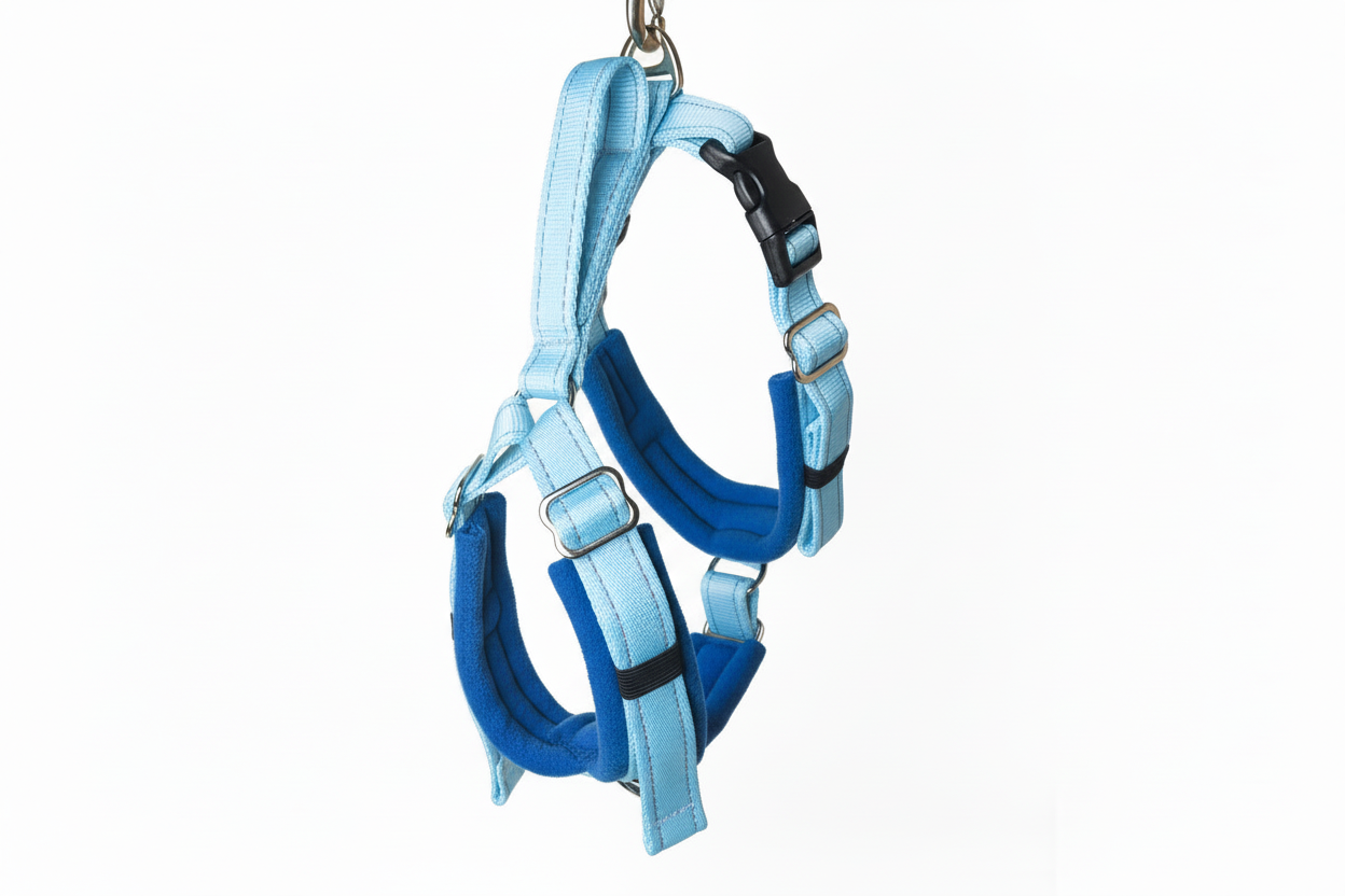 Sky blue and royal blue harness