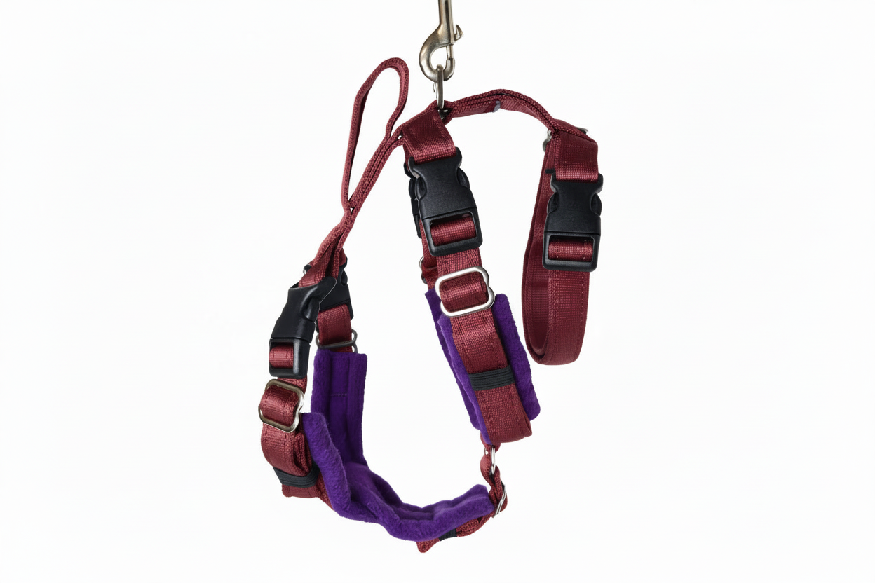 Burgundy Escape Proof Adjustable Houdini Harness - Fleece Lined