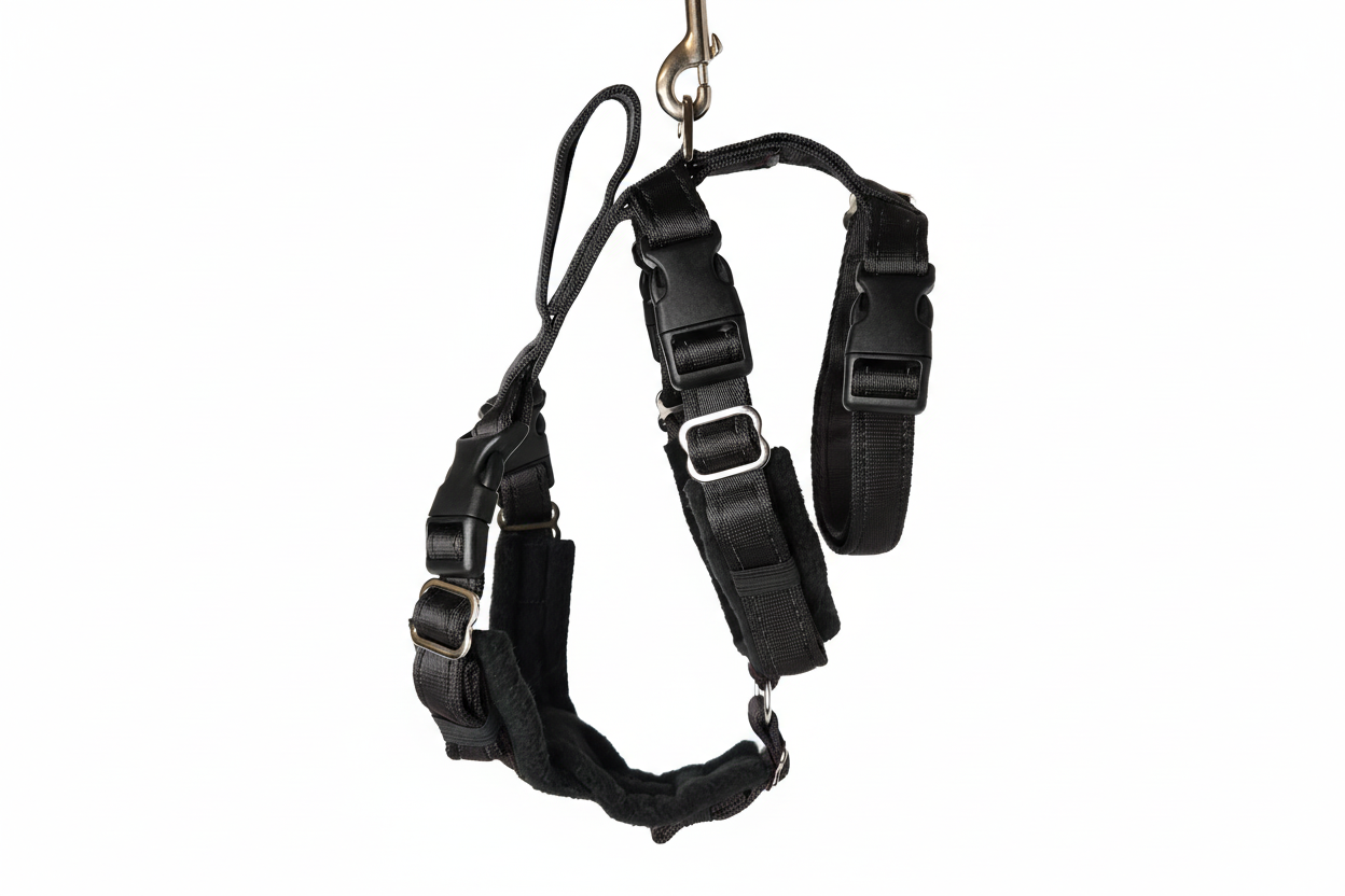 Black Escape Proof Adjustable Houdini Harness - Fleece Lined