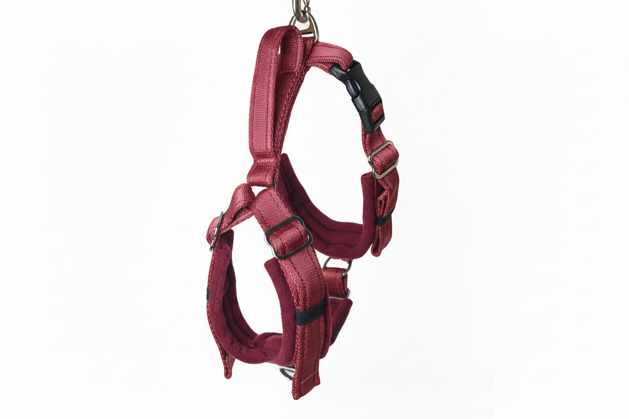 All burgundy harness