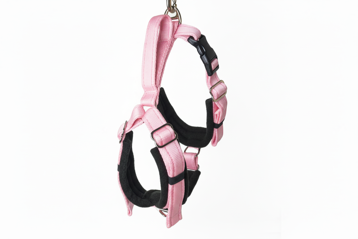 Baby pink and black harness