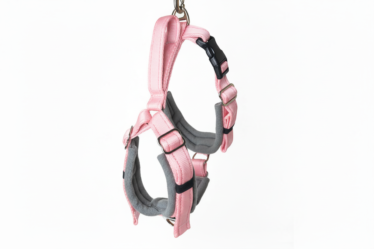 Baby pink and grey harness