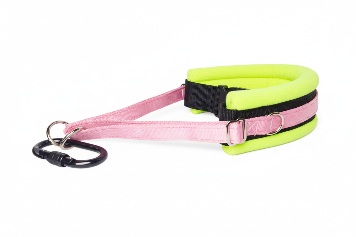 Baby pink and high-vis yellow collar