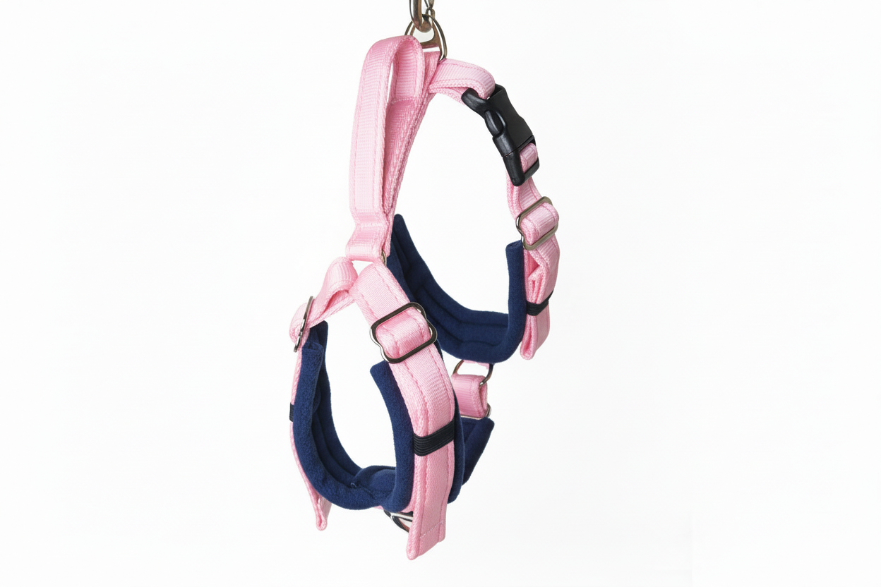 Baby pink and navy harness
