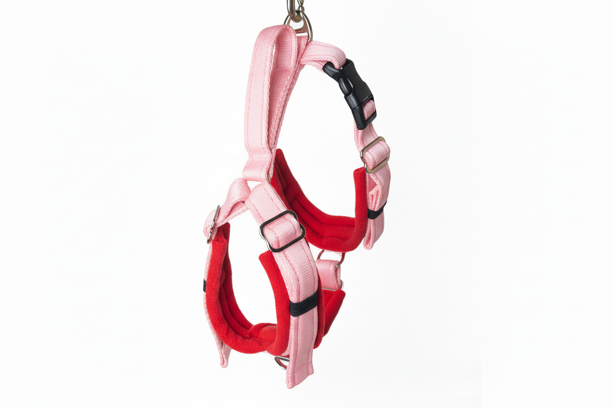 Baby pink and red harness