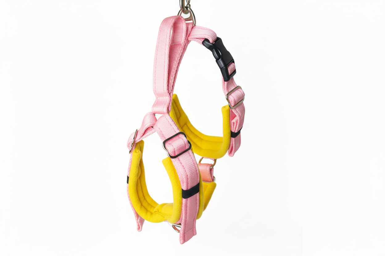 Baby pink and sunshine yellow harness