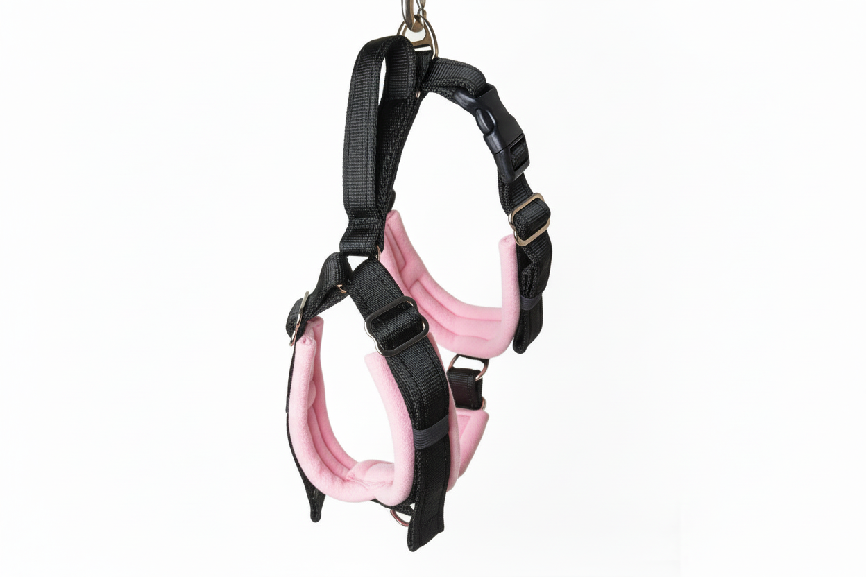 Black and baby pink harness