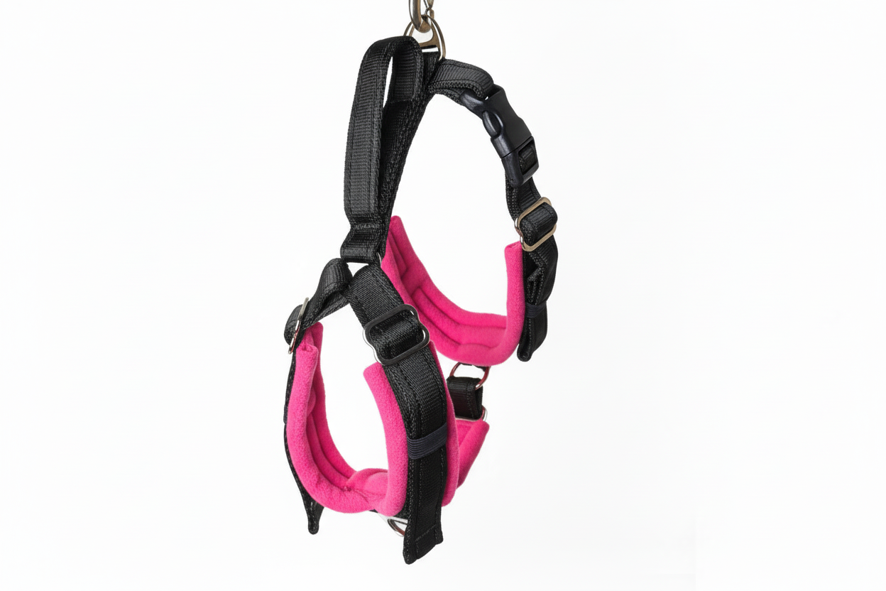 Black and hot pink harness