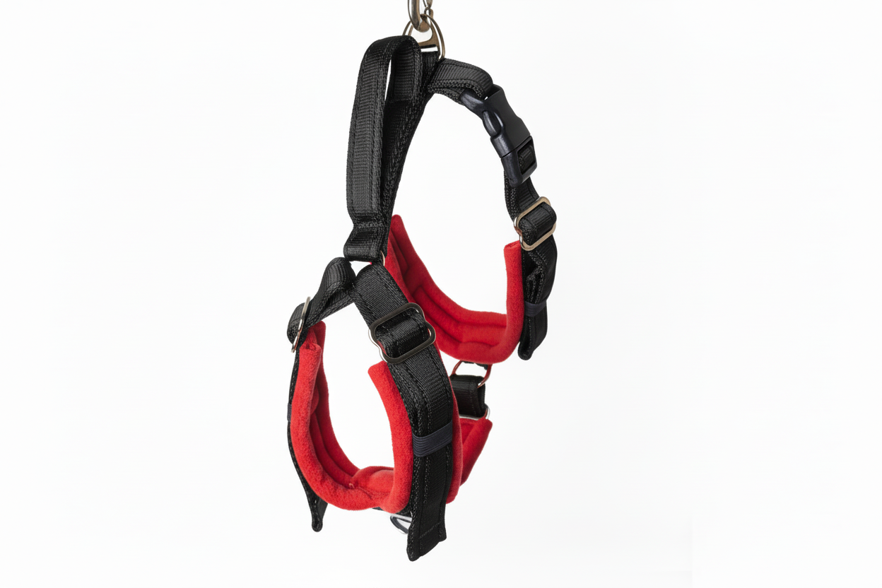 Black and red harness