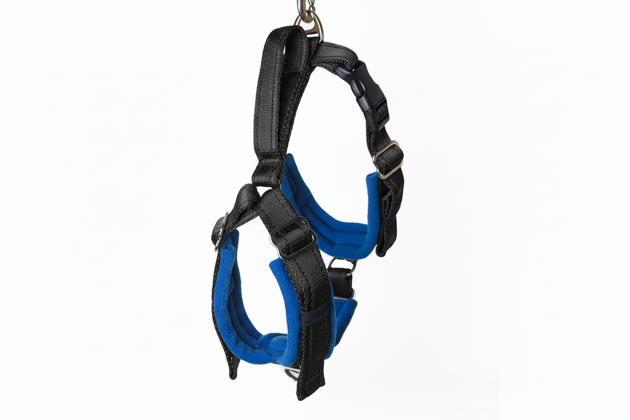 Black and royal blue harness