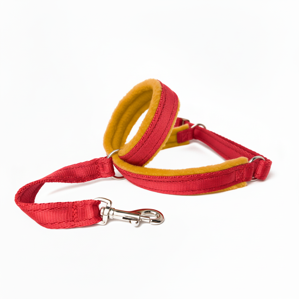 Bright red webbing with mustard padding