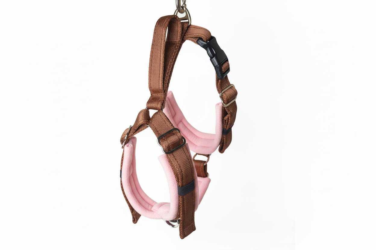 Brown and baby pink harness