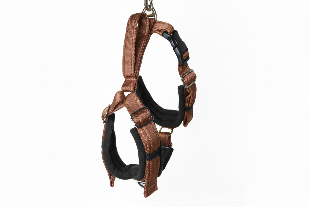 Brown and black harness