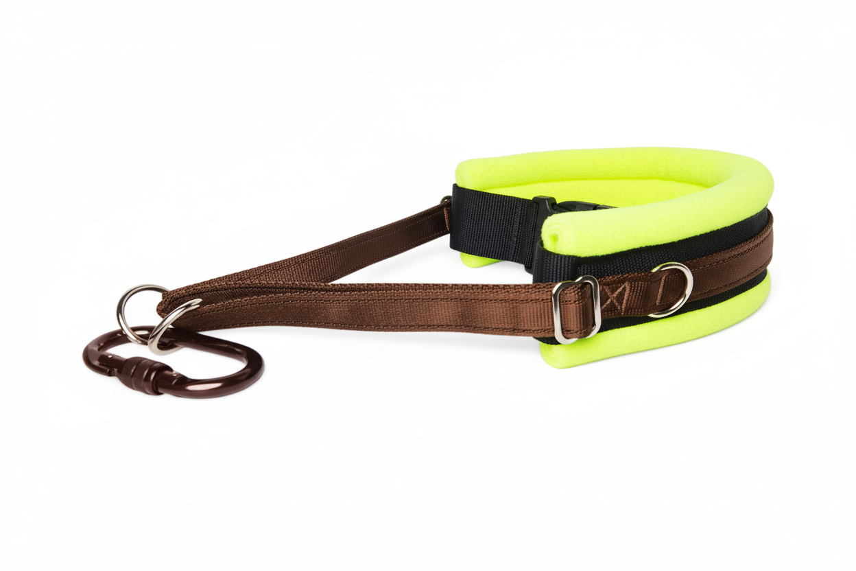 Brown and high-vis yellow collar