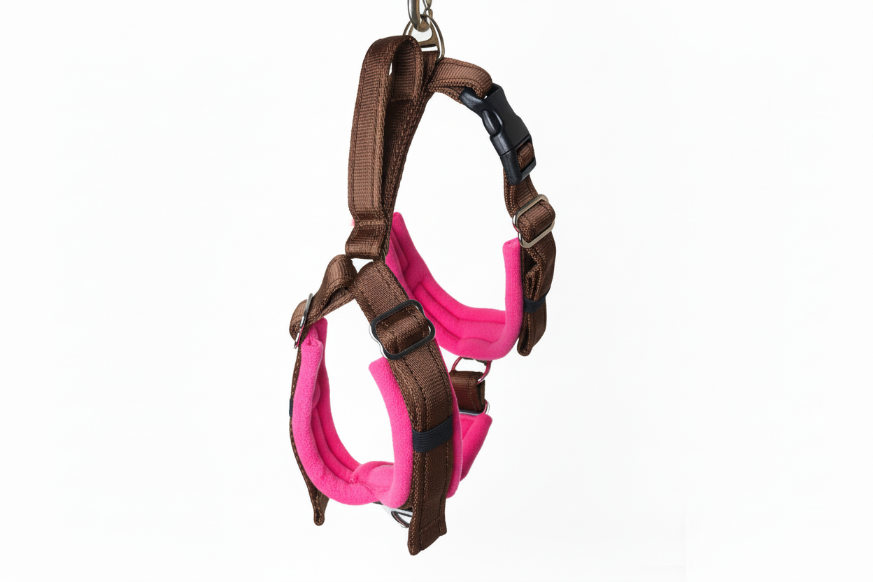 Brown and hot pink harness