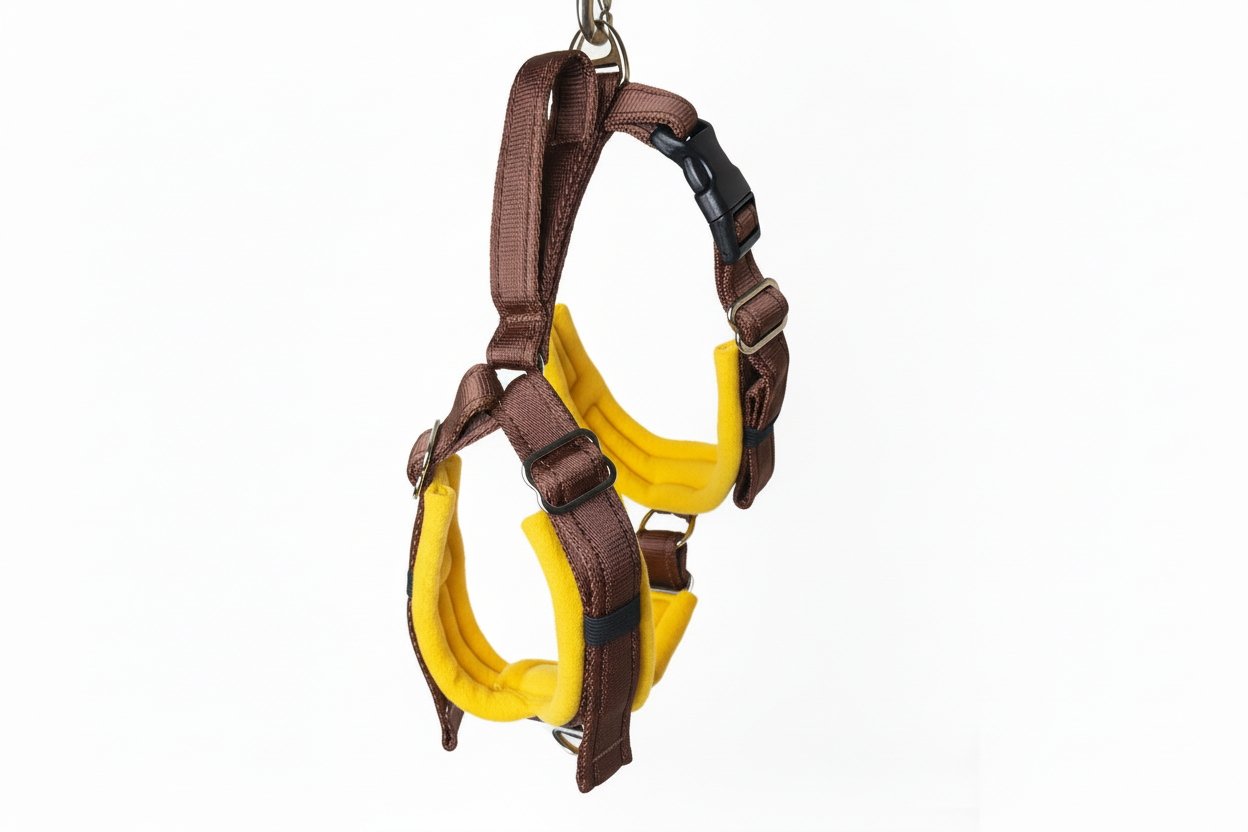 Brown and sunshine yellow harness