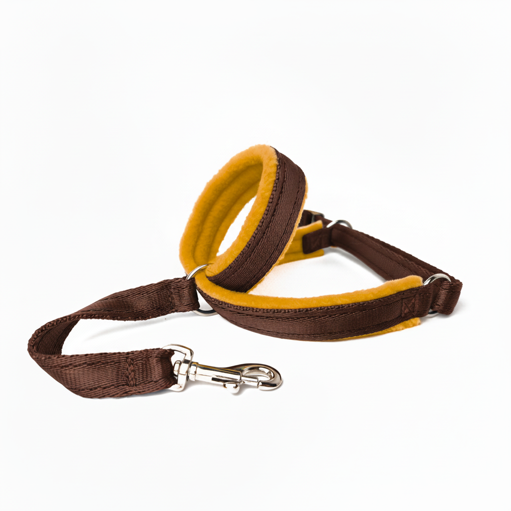 Brown webbing with mustard/golden yellow padding