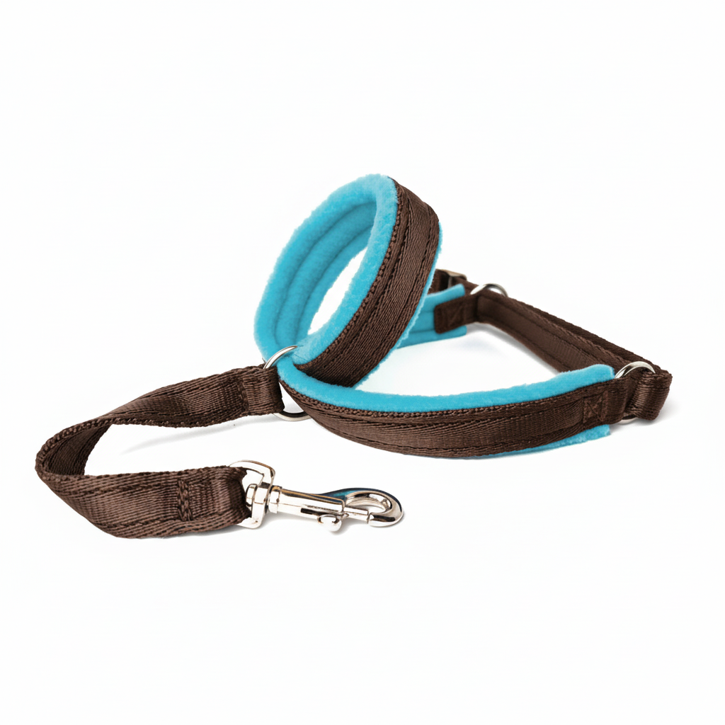 Brown webbing with turquoise padding