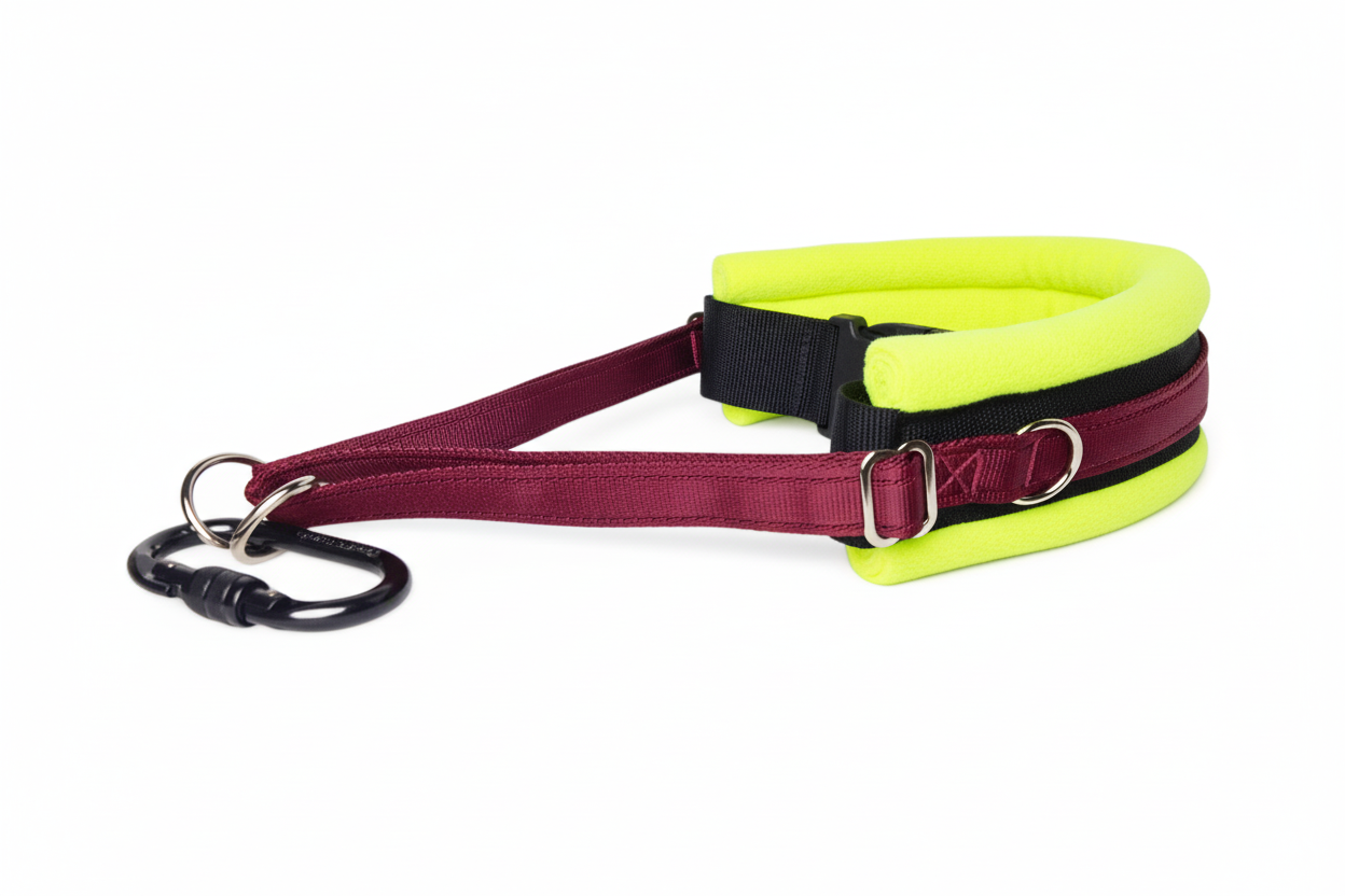 Burgundy and high-vis yellow collar