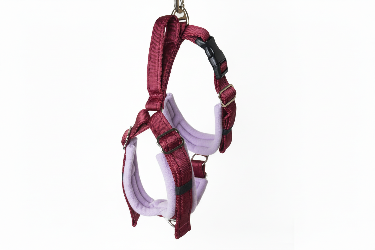 Burgundy and lilac harness