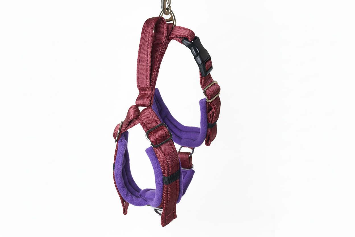 Burgundy and purple harness