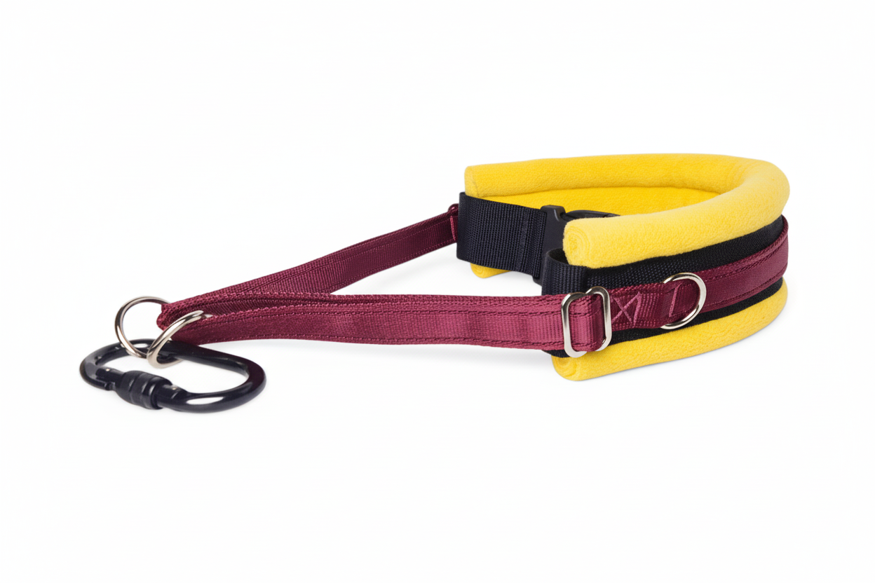 Burgundy and sunshine yellow collar