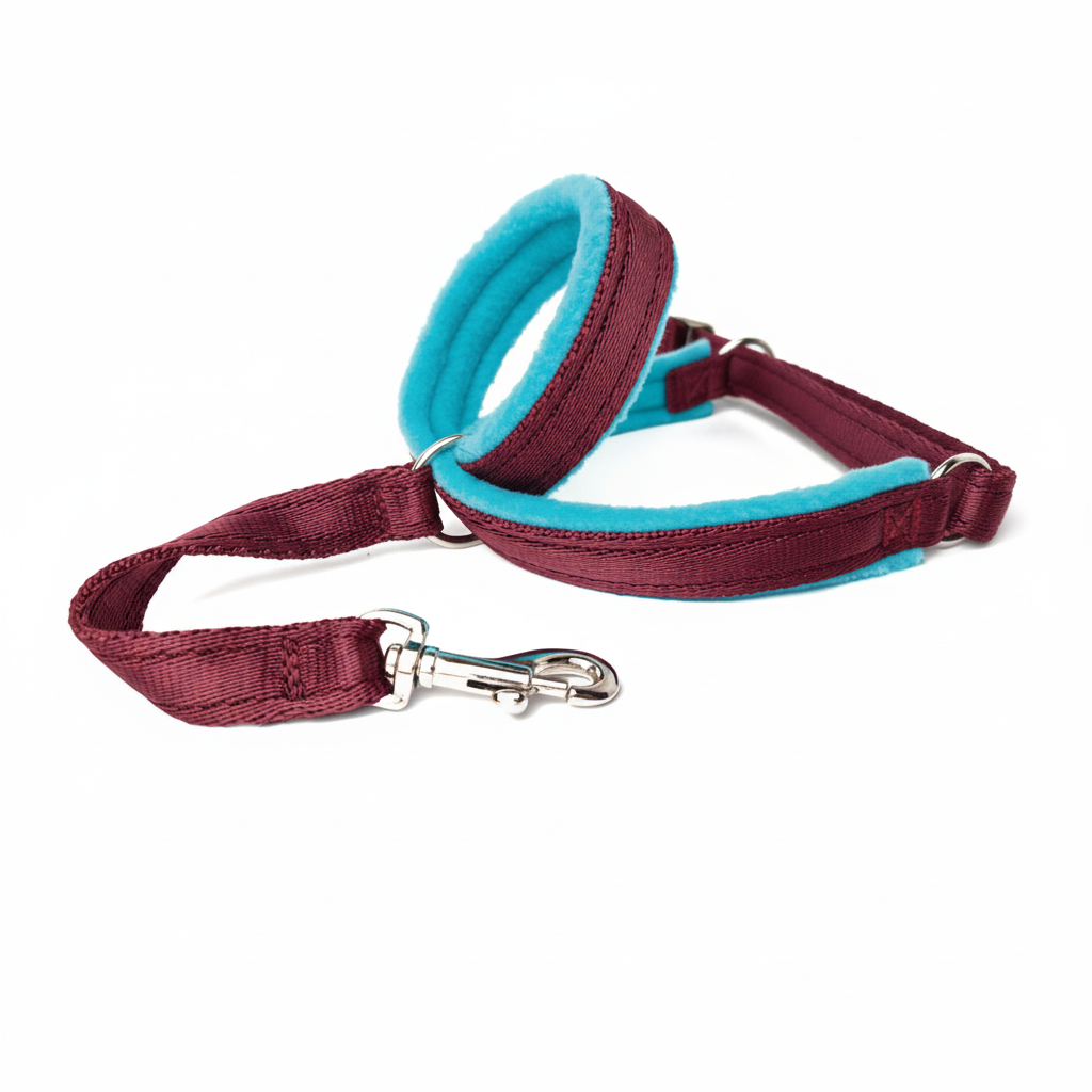 Burgundy webbing with turquoise padding