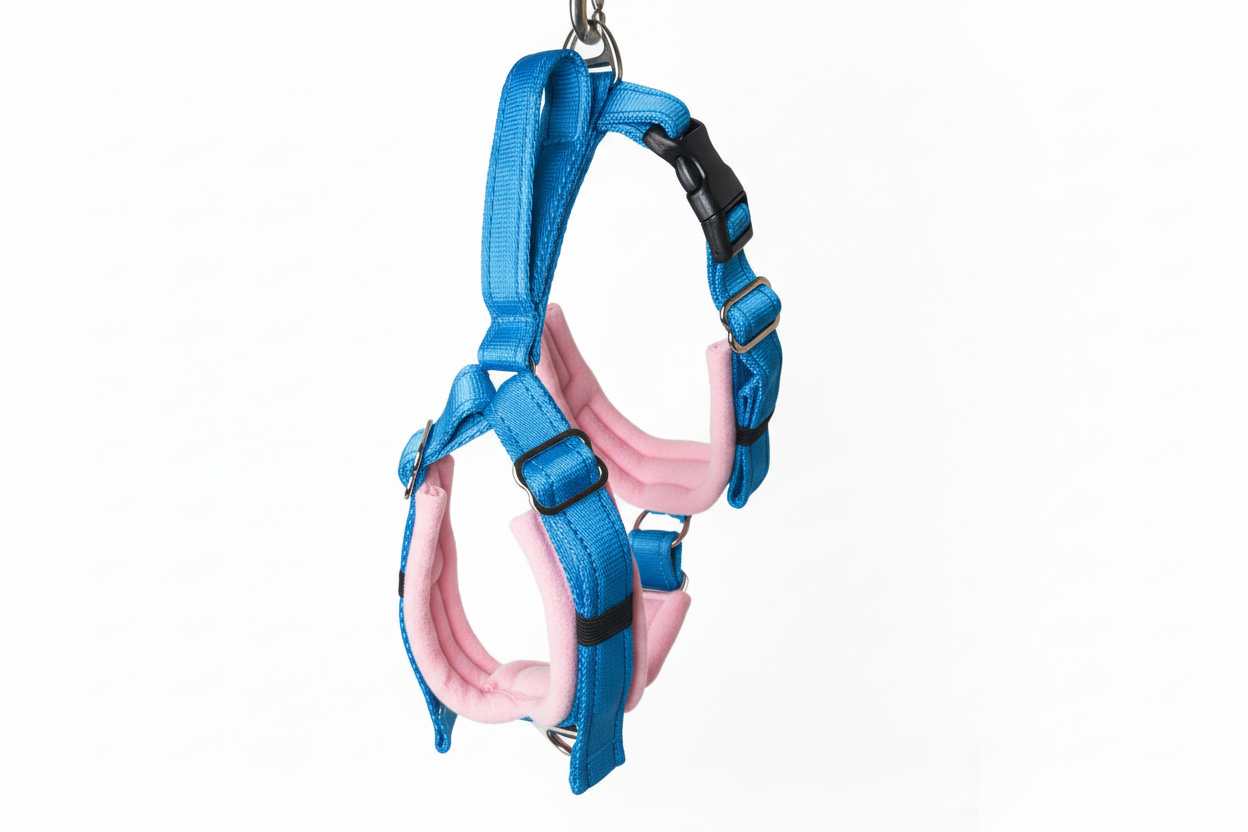 Electric blue and baby pink harness