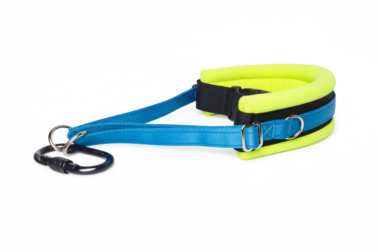 Electric blue and high-vis yellow collar
