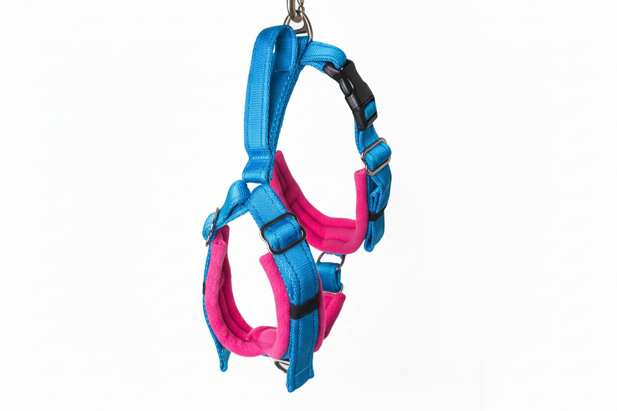 Electric blue and hot pink harness