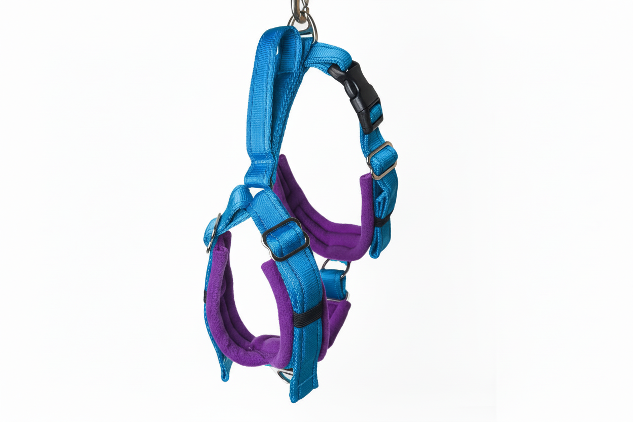 Electric blue and purple harness
