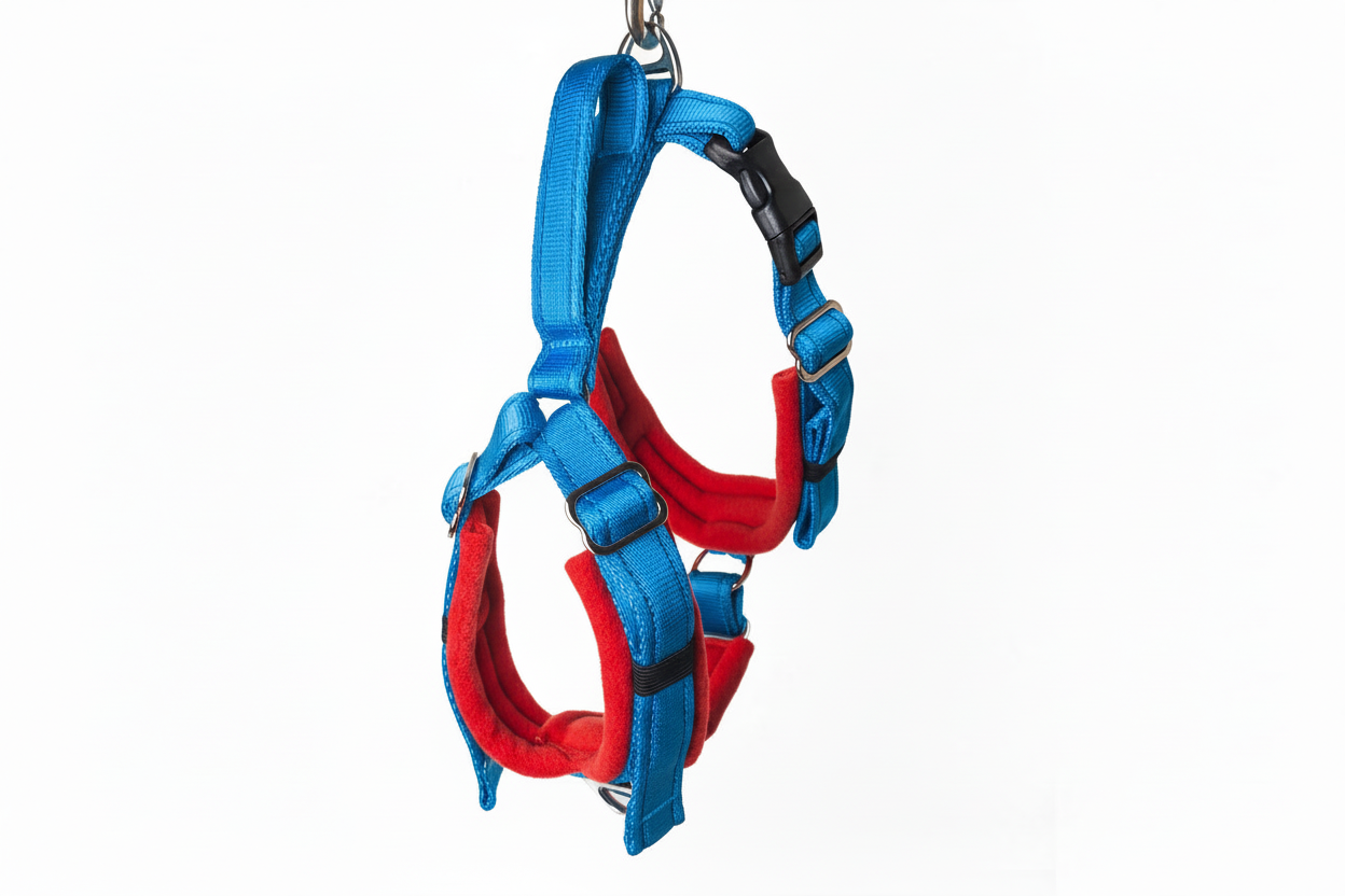 Electric blue and red harness
