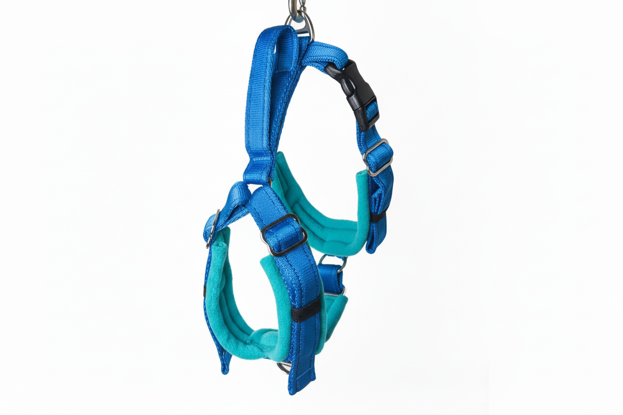 Electric blue and turquoise harness