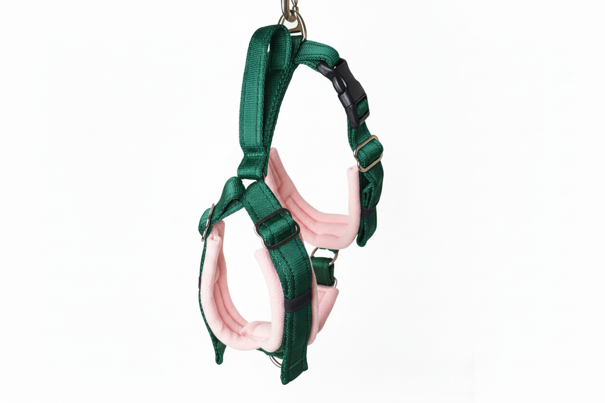 Forest green and baby pink harness