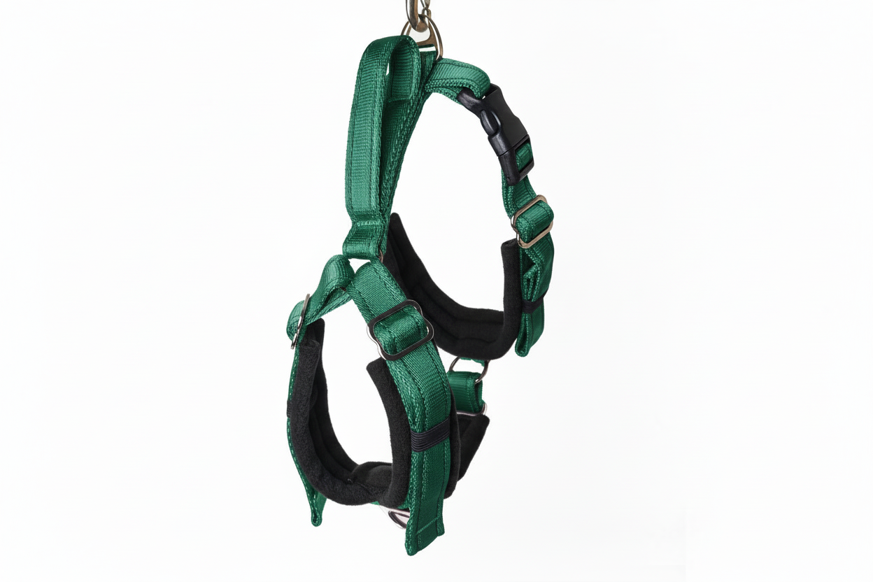 Forest green and black harness