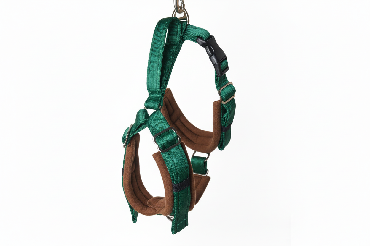 Forest green and brown harness