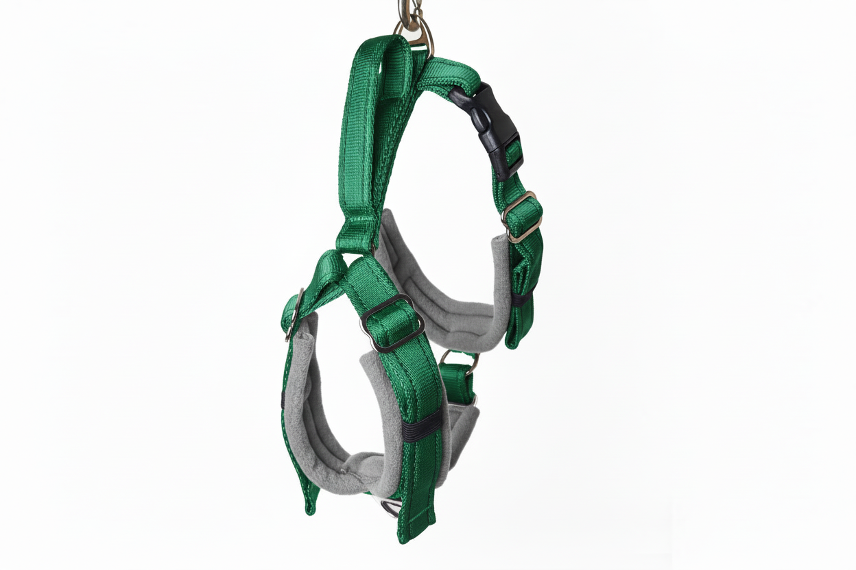 Forest green and grey harness