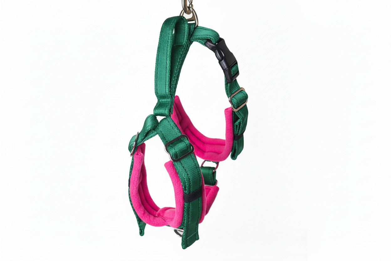 Forest green and hot pink harness