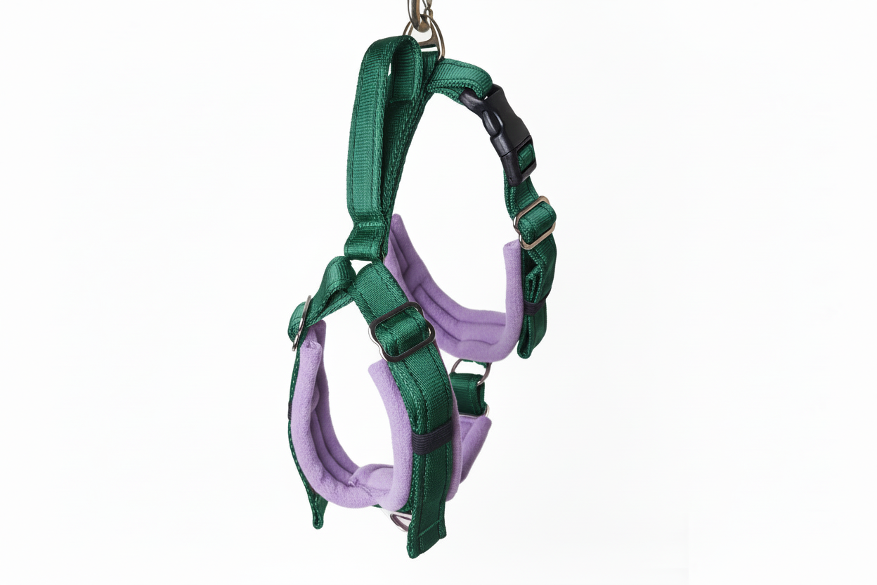 Forest green and lilac harness