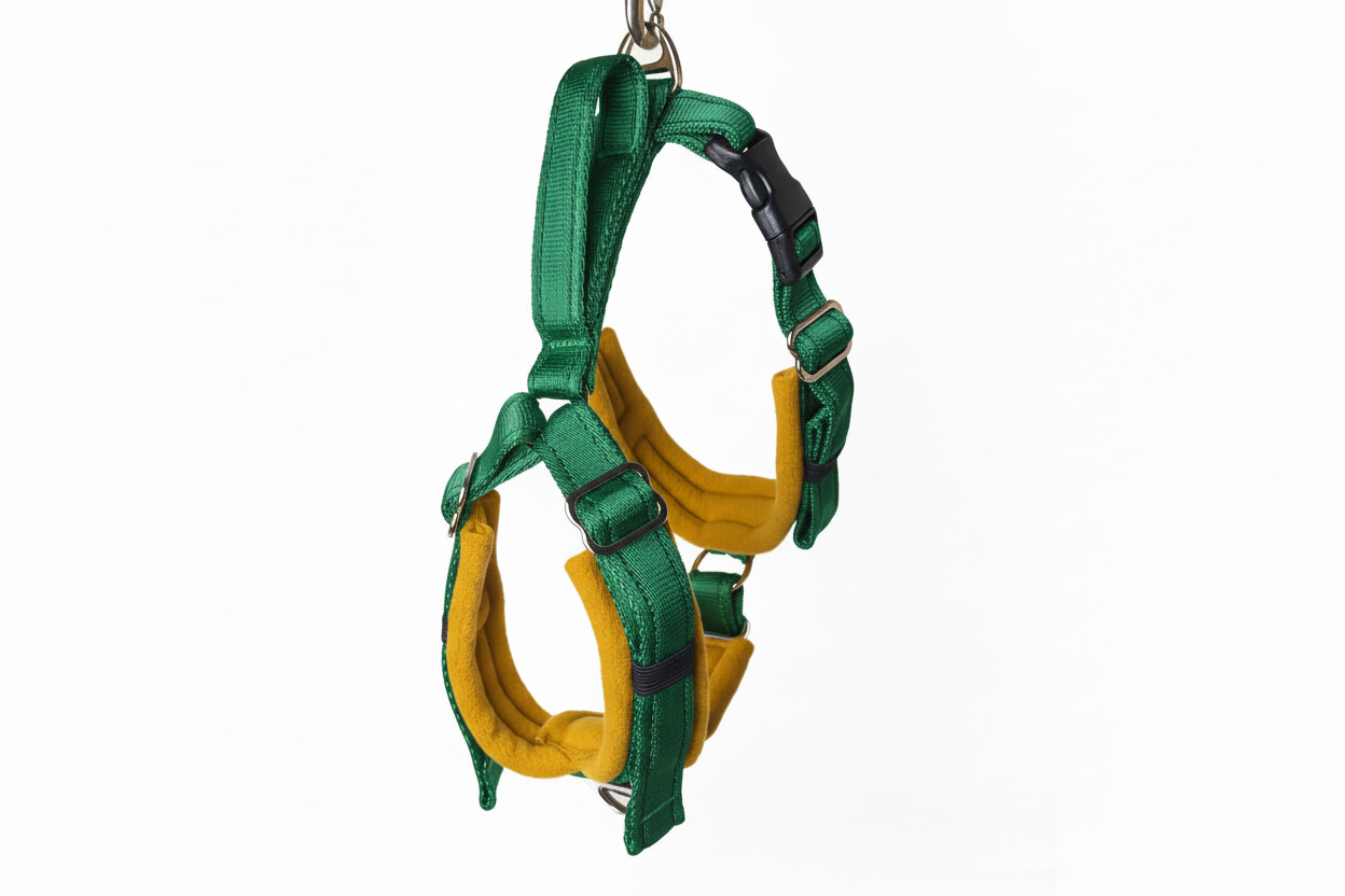Forest green and mustard harness