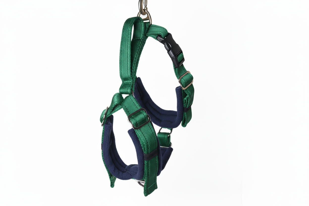 Forest green and navy harness