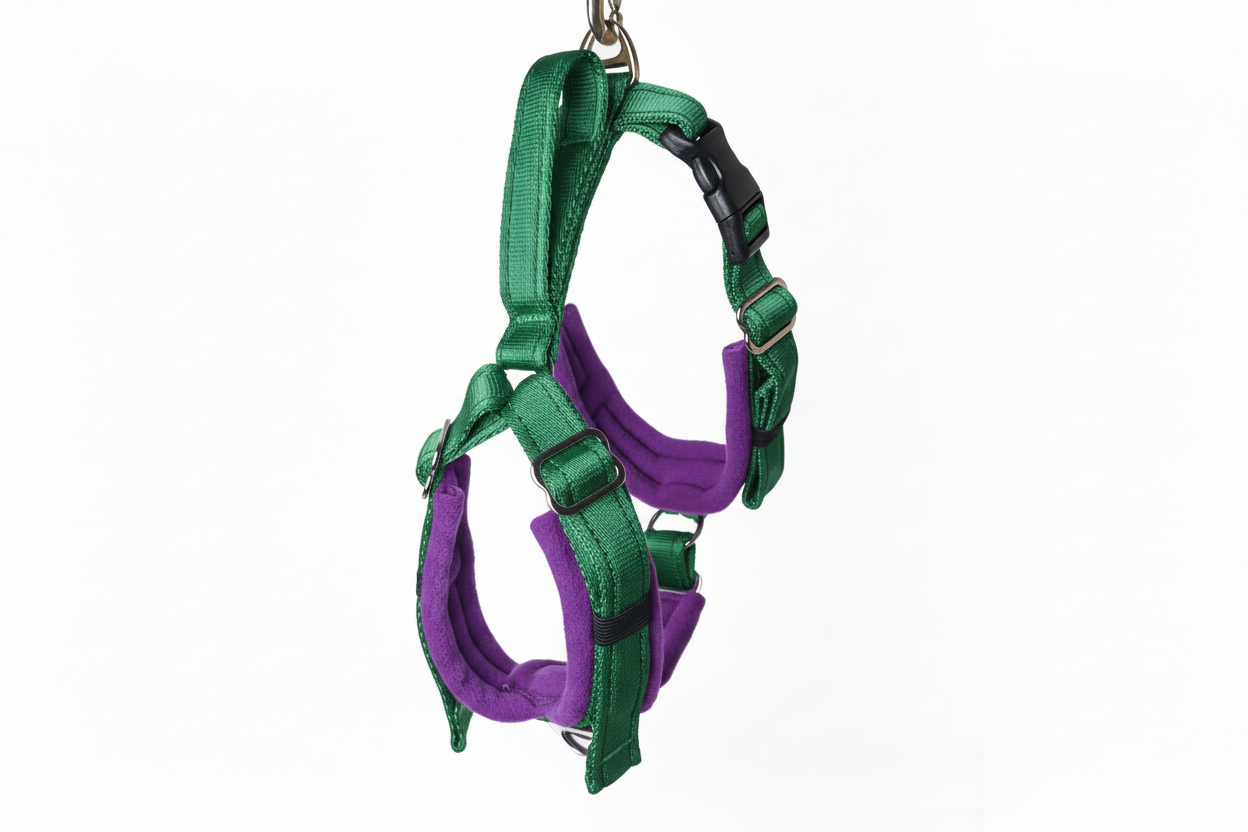Forest green and purple harness