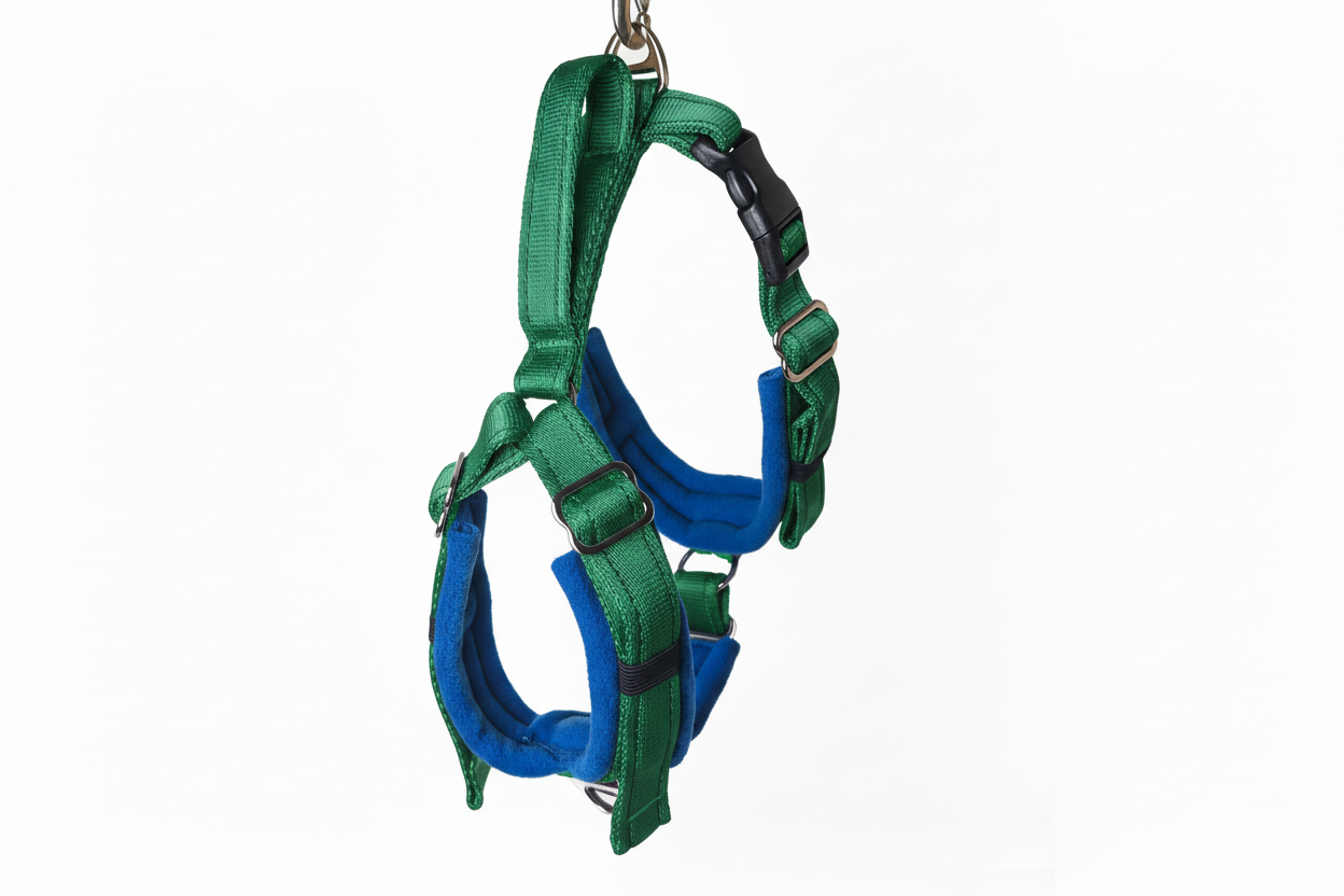 Forest green and royal blue harness