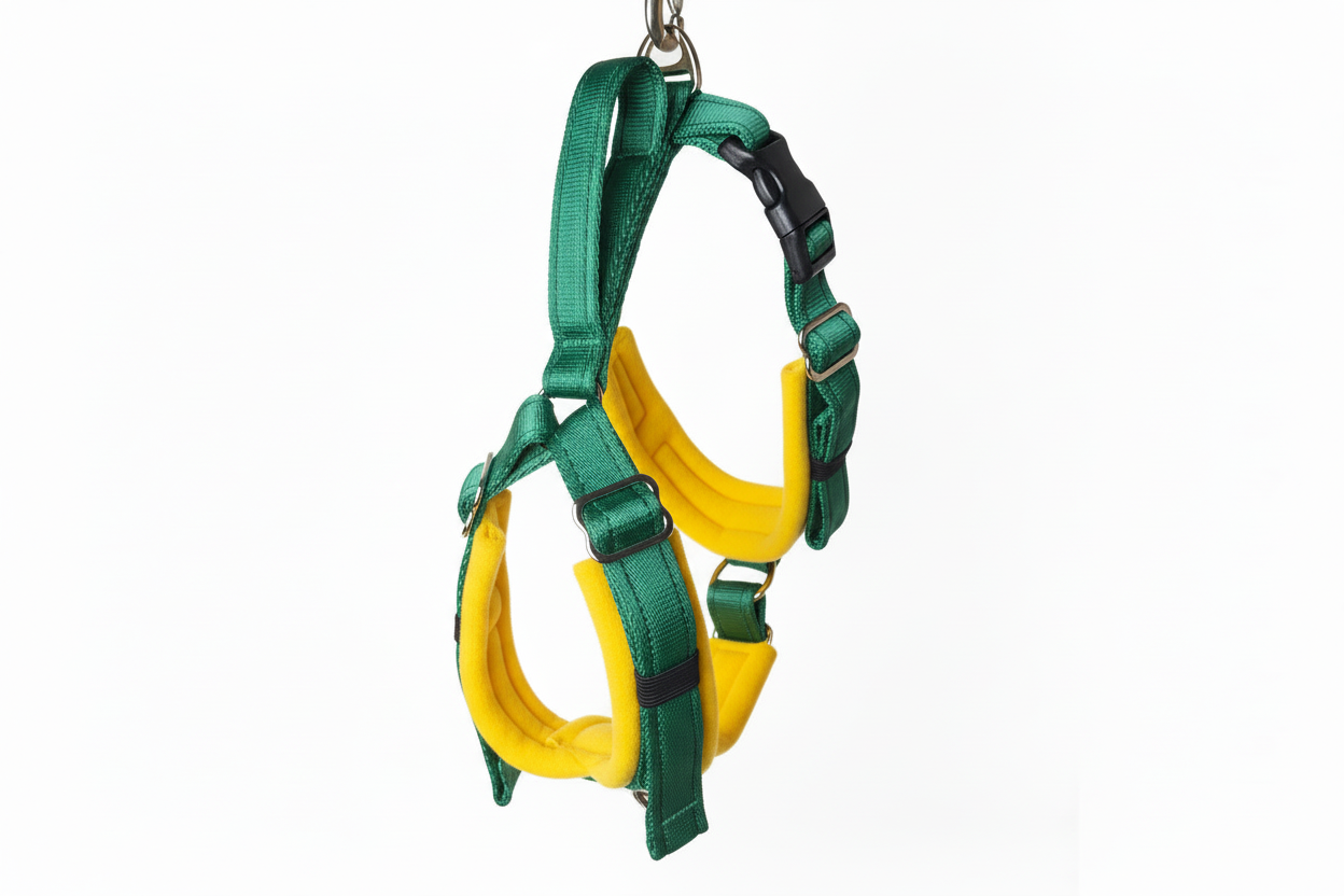 Forest green and sunshine yellow harness