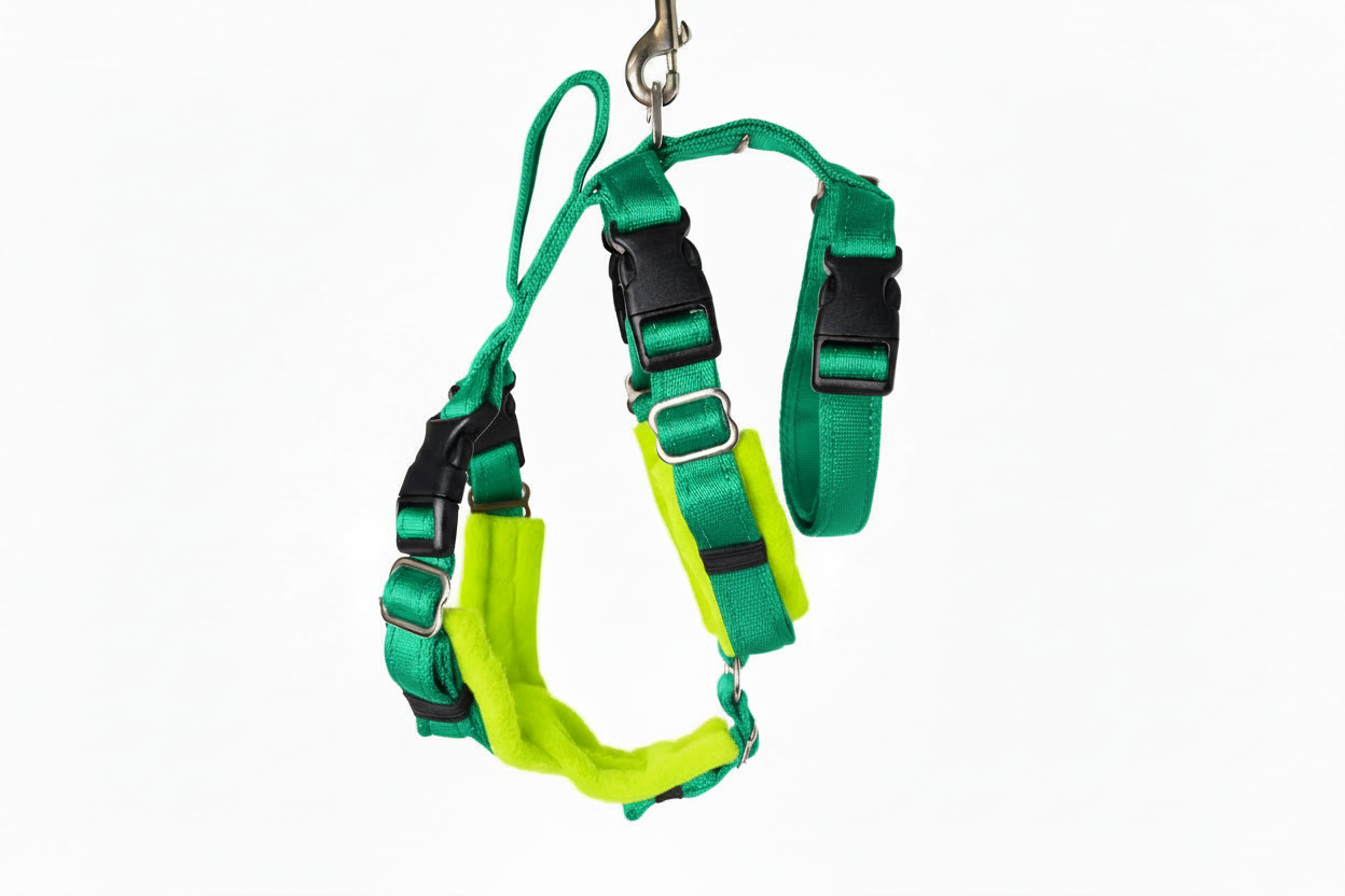 High vis yellow padding emerald green webbing