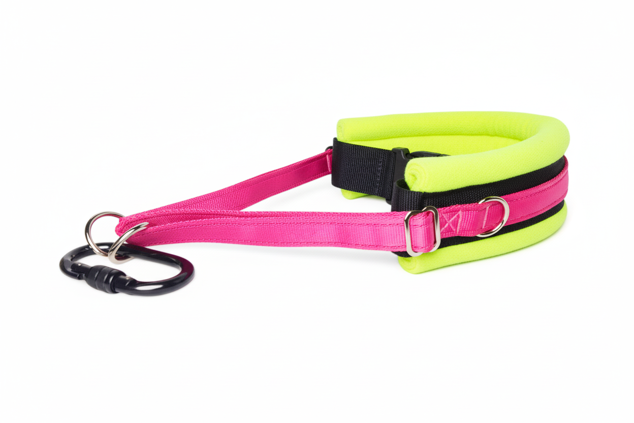Hot pink and high-vis yellow collar