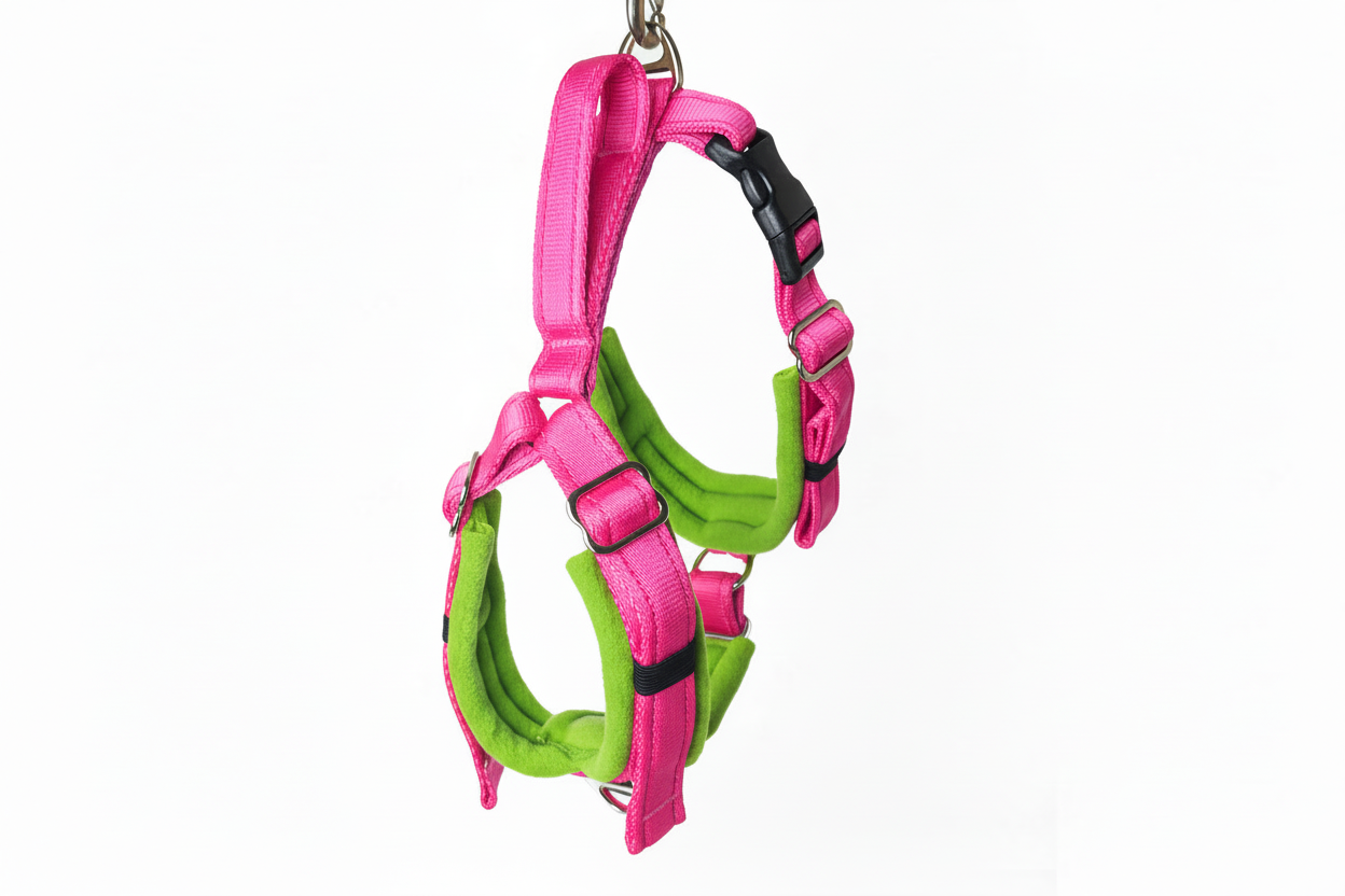 Hot pink and lime green harness