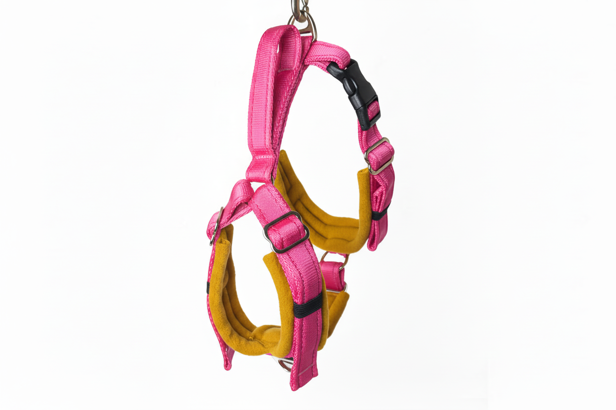 Hot pink and mustard harness